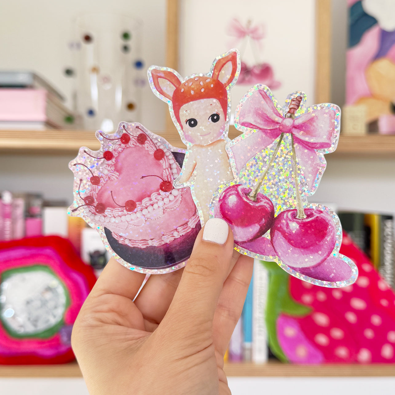 Glittery Pink Cake Vinyl Sticker