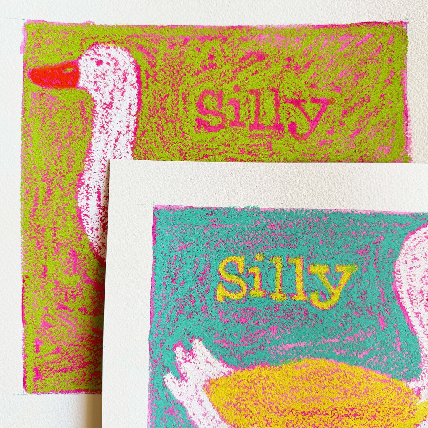 Silly Goose (Green) Original Oil Pastel Artwork