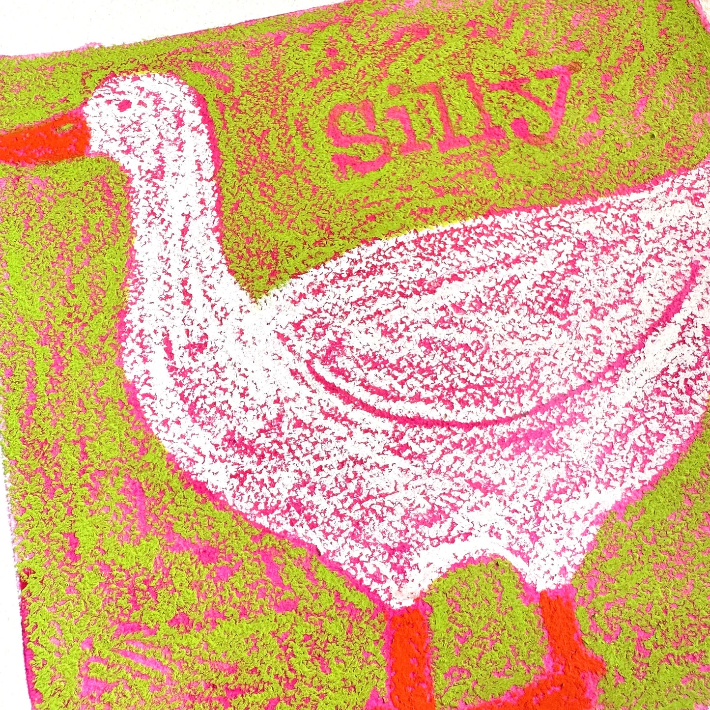 Silly Goose (Green) Original Oil Pastel Artwork