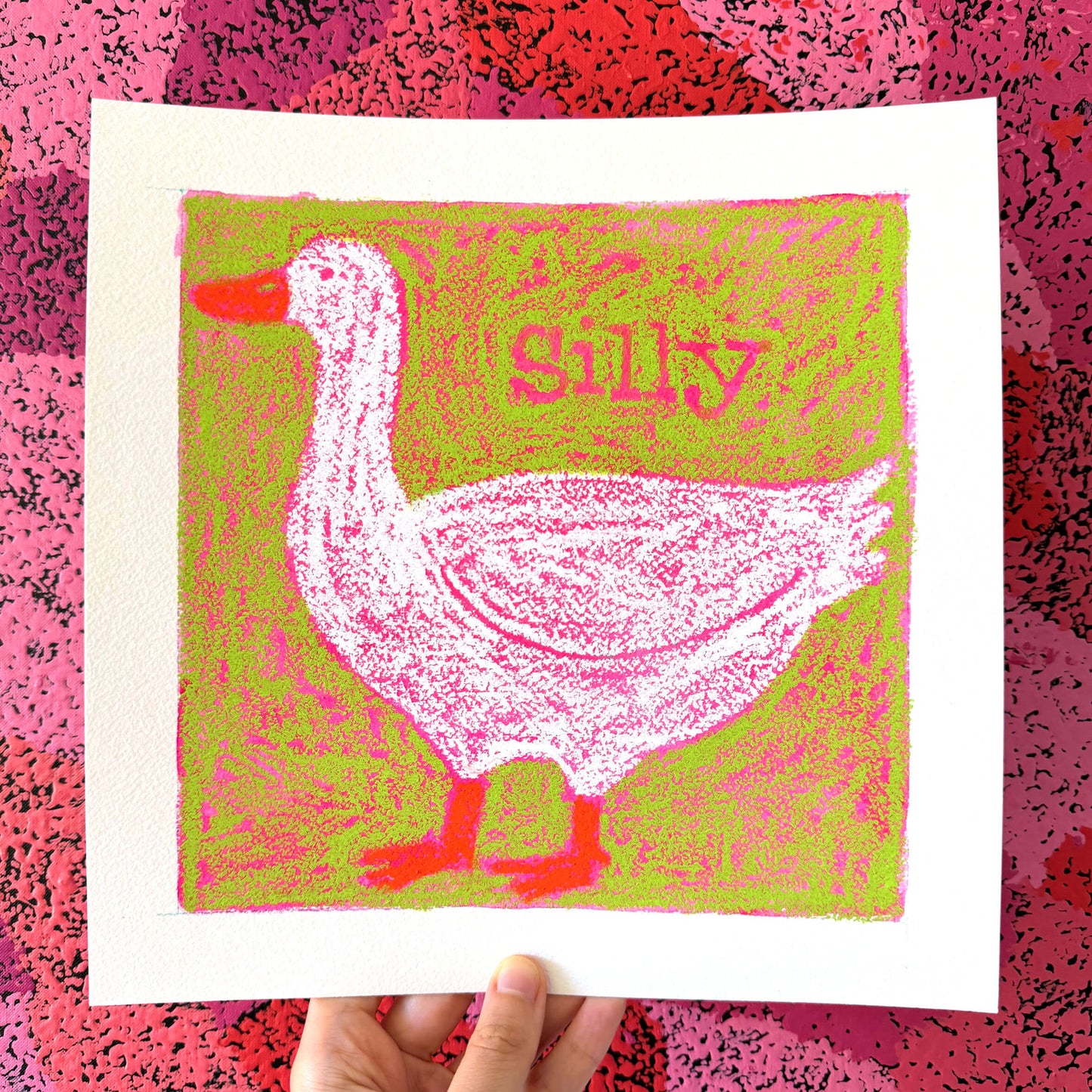 Silly Goose (Green) Original Oil Pastel Artwork