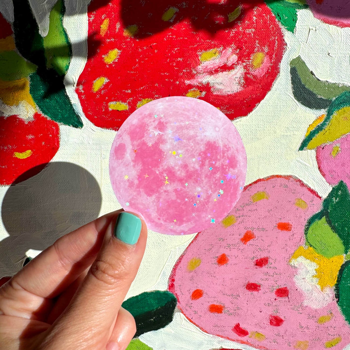 pink moon glitter vinyl sticker