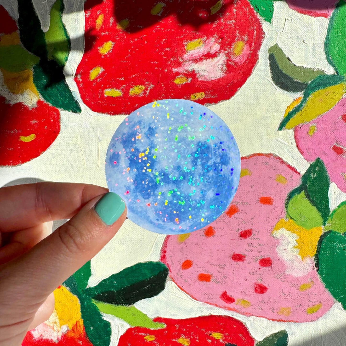 Blue Glitter Moon Vinyl Sticker
