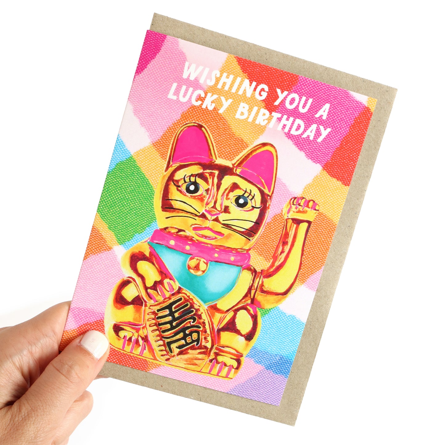 Maneki-Neko Lucky Cat Birthday Greeting Card