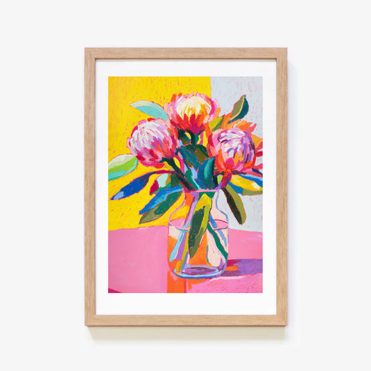 Playful Protea Flowers Art Print