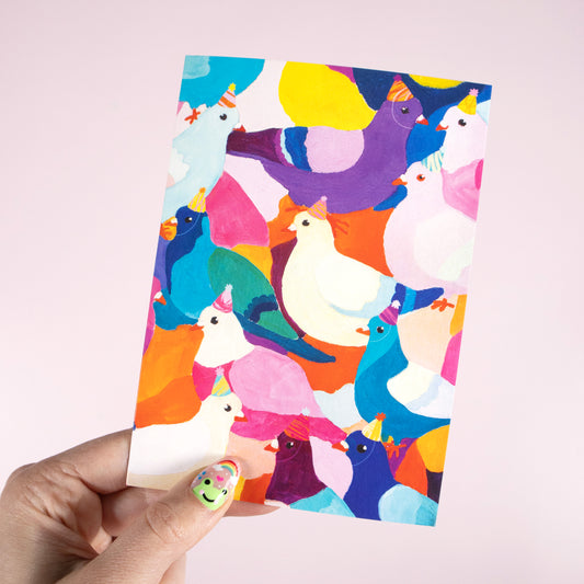 Party Hat Pigeons Greeting Card