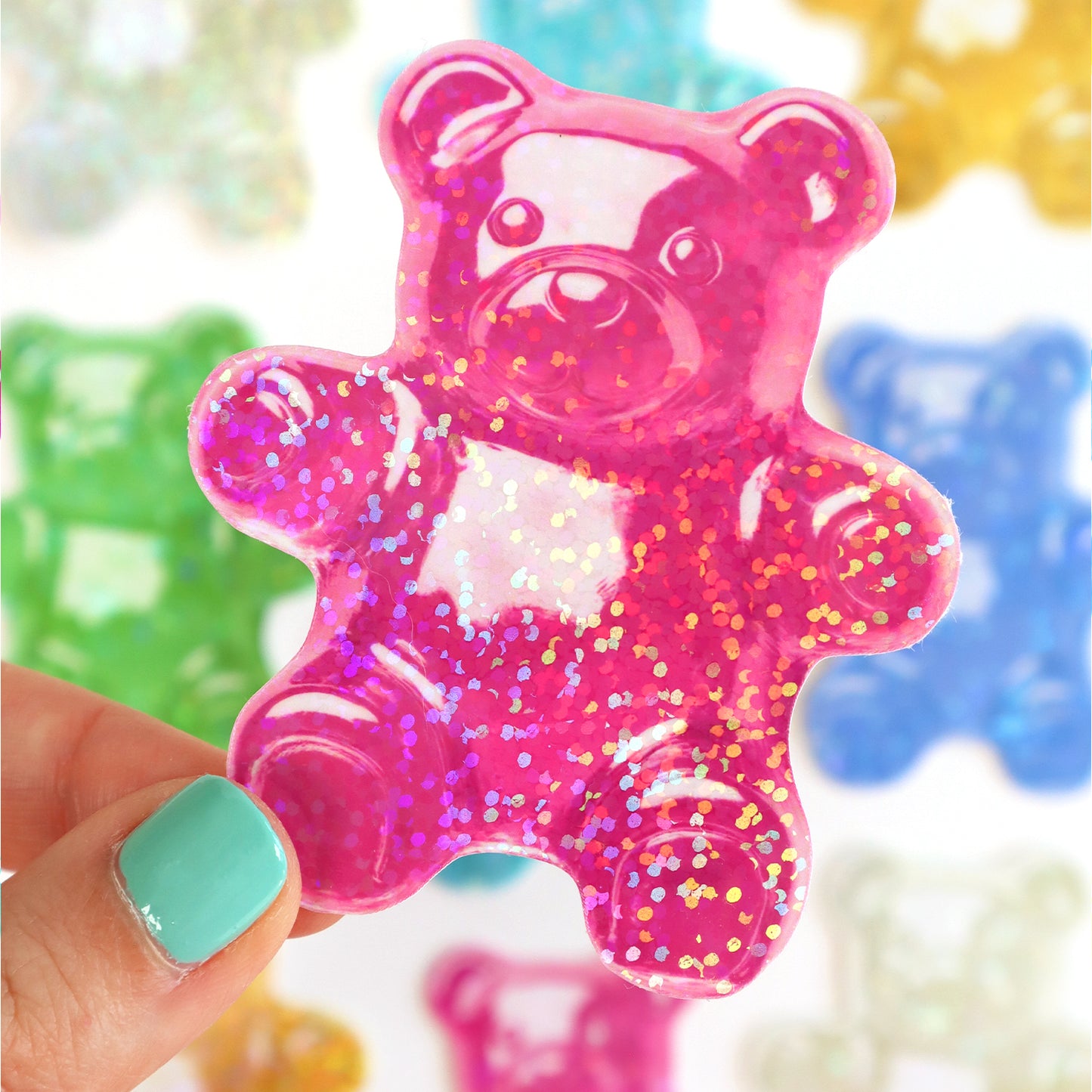 Glittery Gummy Bear Stickers (7 Colours)