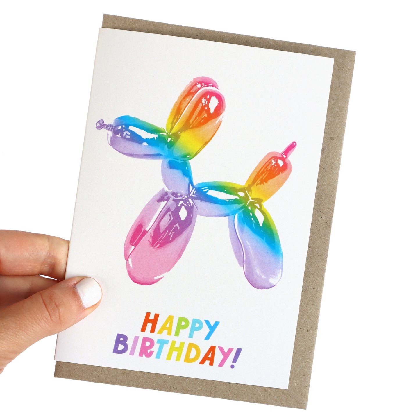 Rainbow Bday Balloon Dog Greeting Card