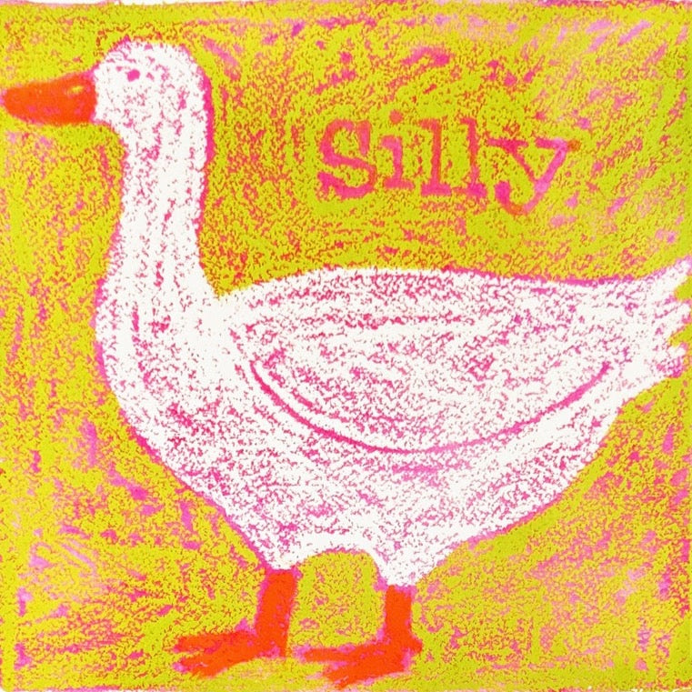 Silly Goose (Green) Original Oil Pastel Artwork