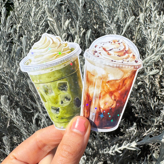 Matcha Latte & Iced Coffee Glitter Stickers
