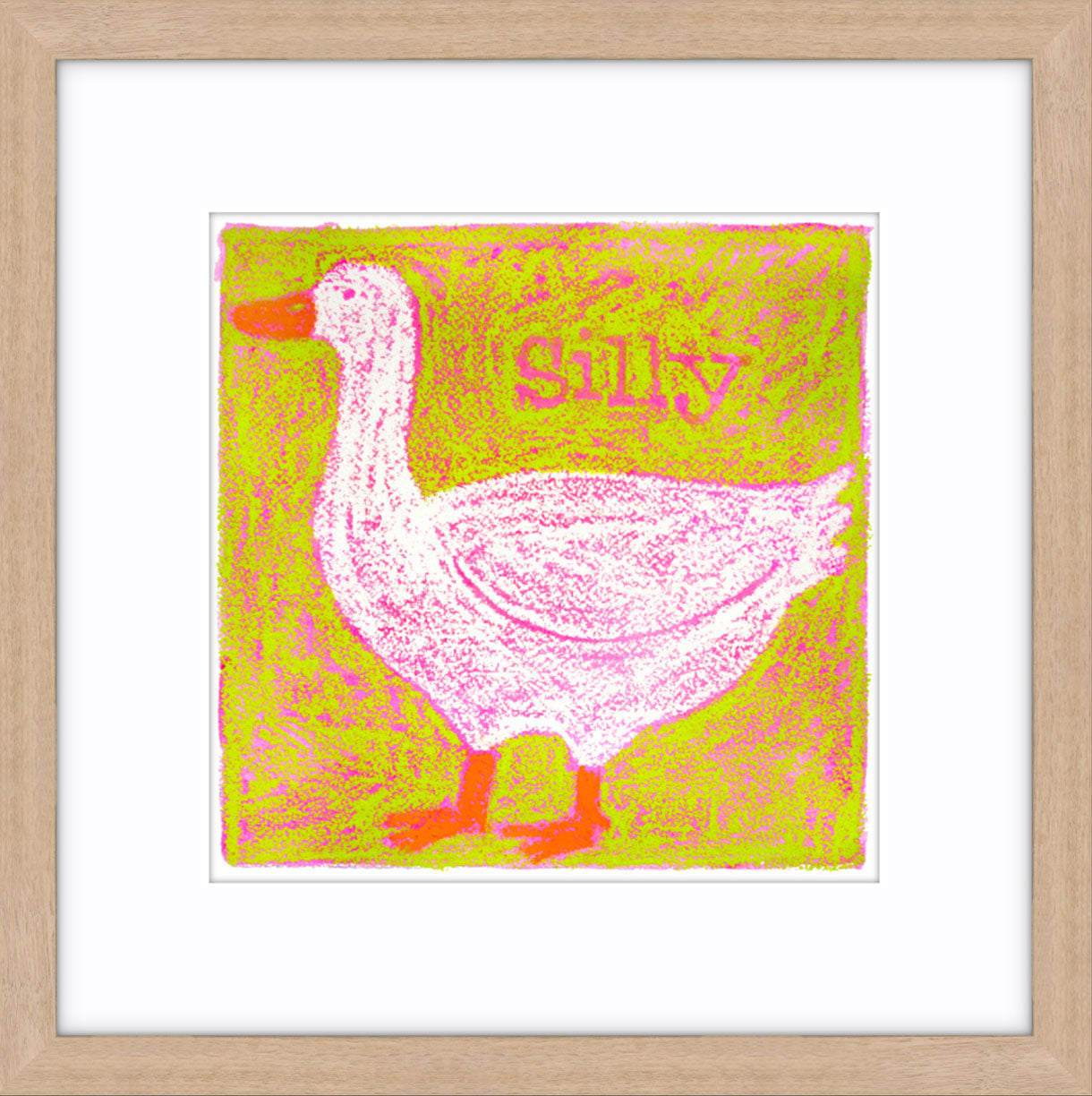 Silly Goose (Green) Original Oil Pastel Artwork