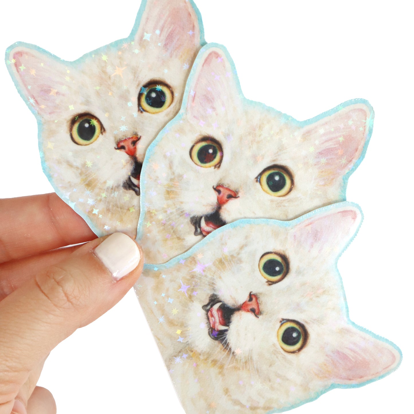 Funny Blue Kitty Sparkle Sticker