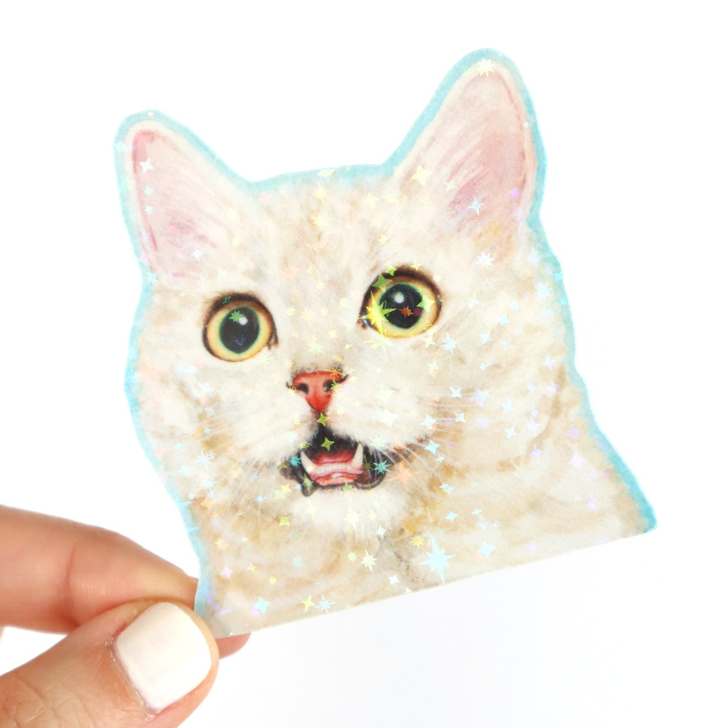 Funny Blue Kitty Sparkle Sticker