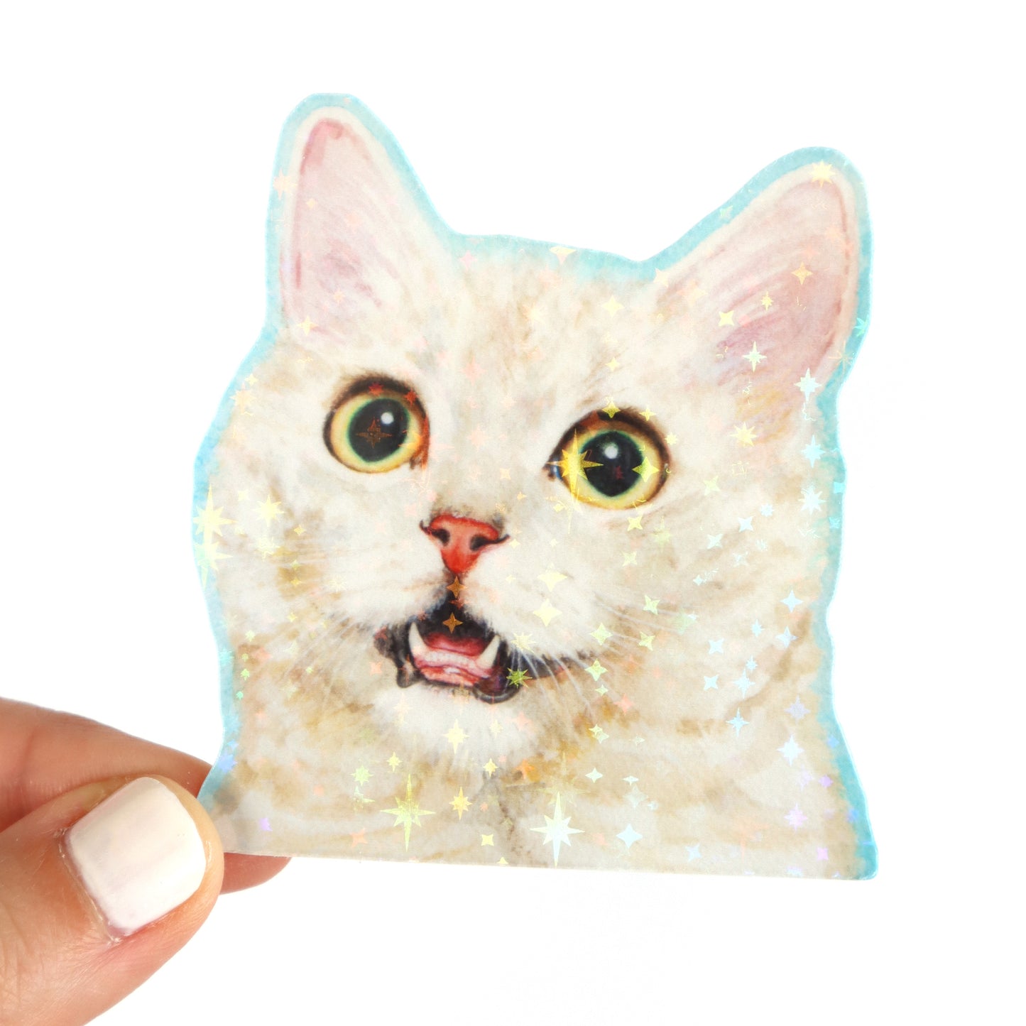 Funny Blue Kitty Sparkle Sticker