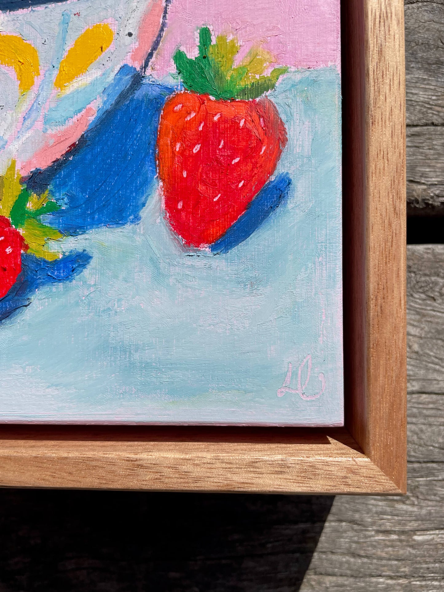 Strawberry Bowl Original Oil Pastel Artwork