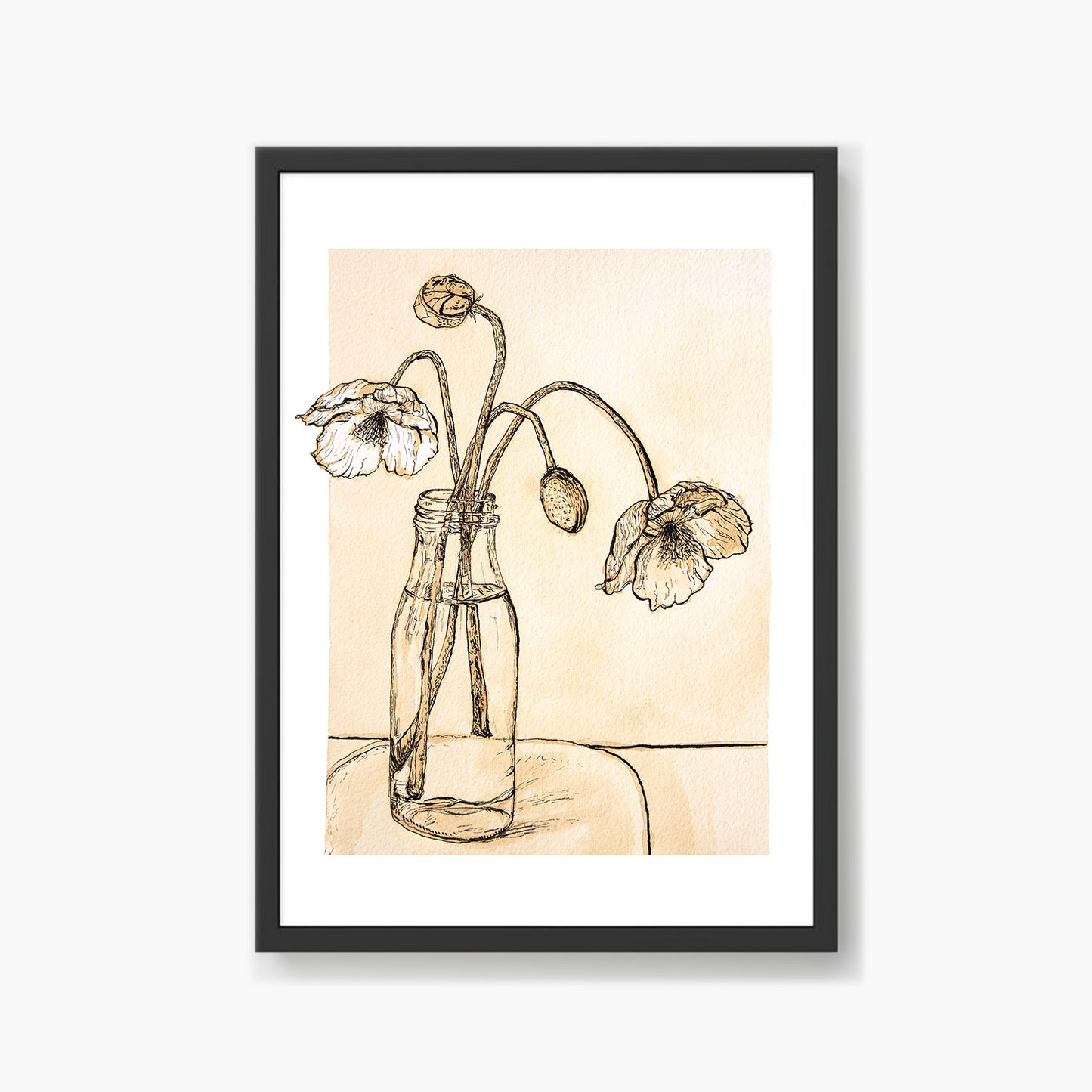 Tea Poppies Ink Drawing