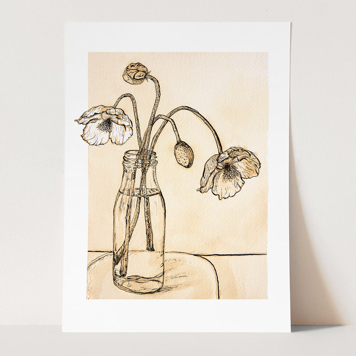 Tea Poppies Ink Drawing