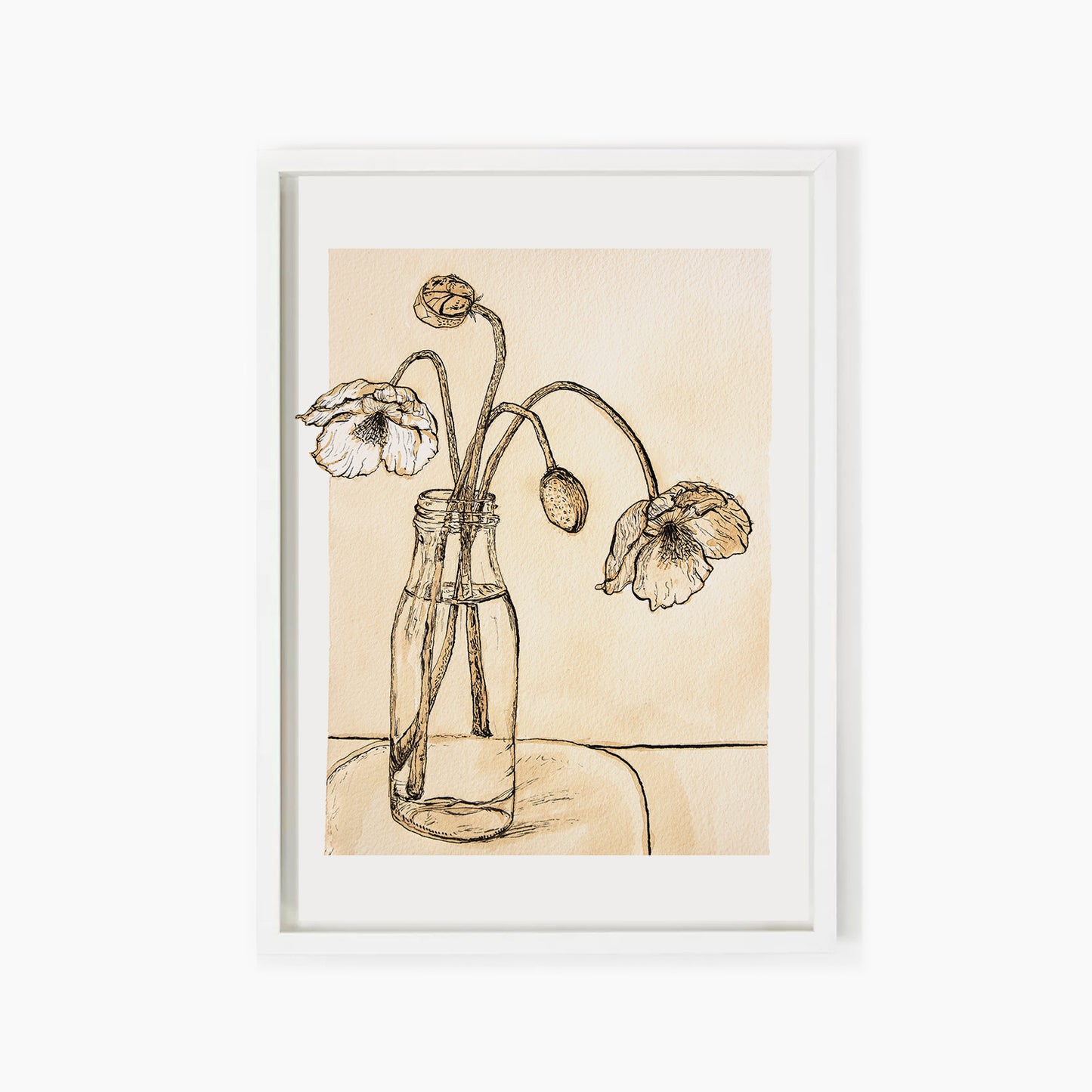 Tea Poppies Ink Drawing