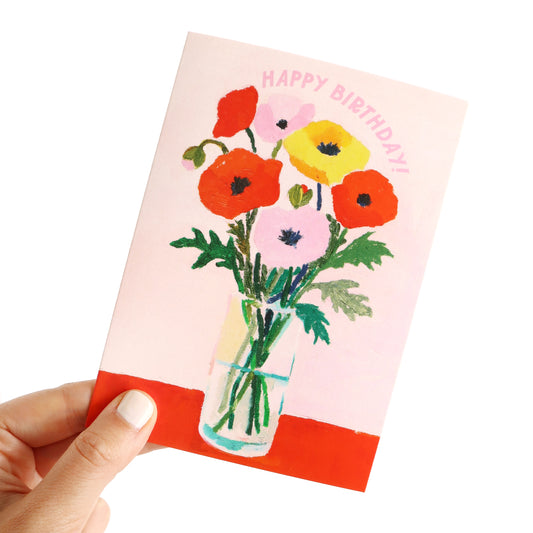 Pink Birthday Poppies Greeting Card