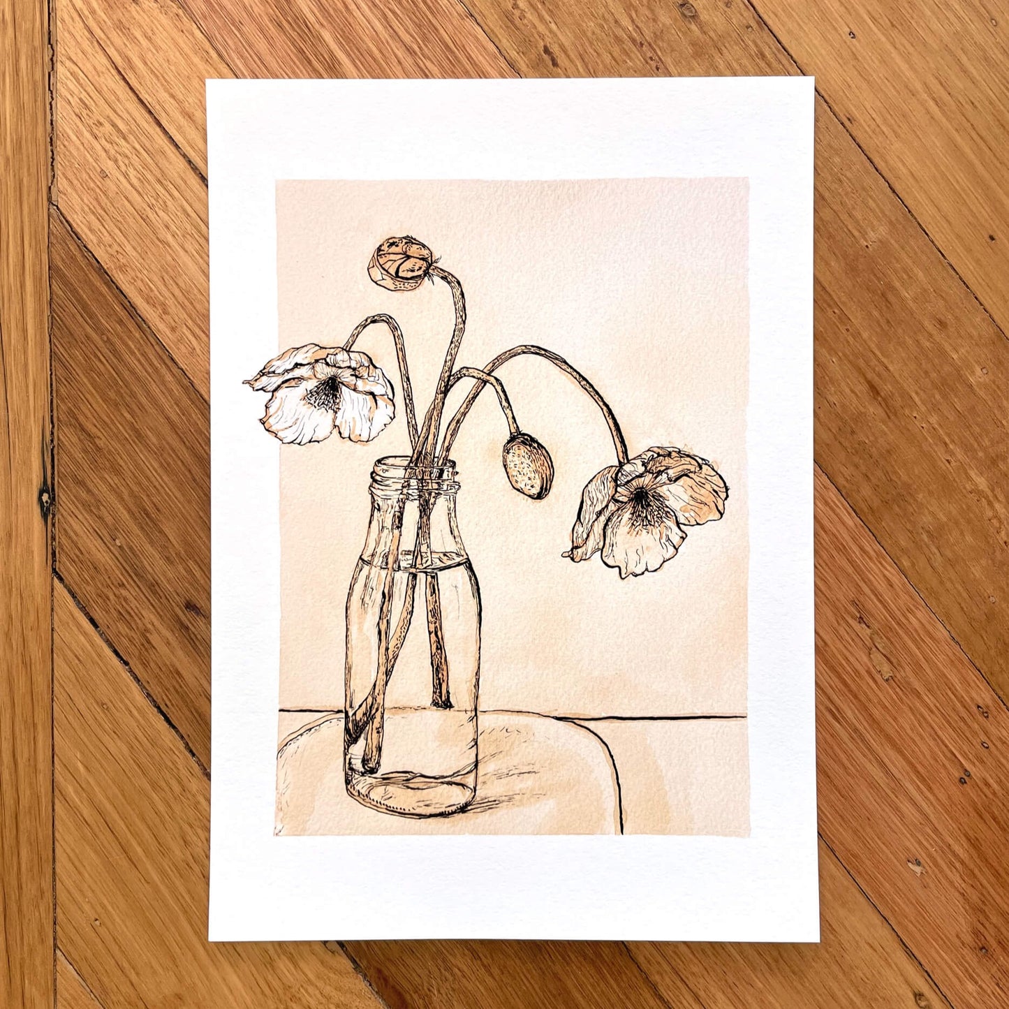 Tea Poppies Ink Drawing