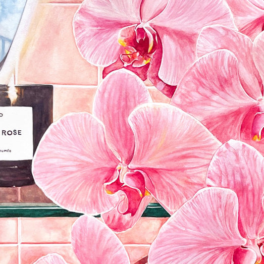 Pink Orchids / Bathroom Vanity Watercolor