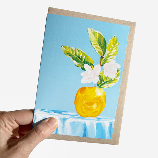 Yellow and Blue Still Life Flowers Greeting Card
