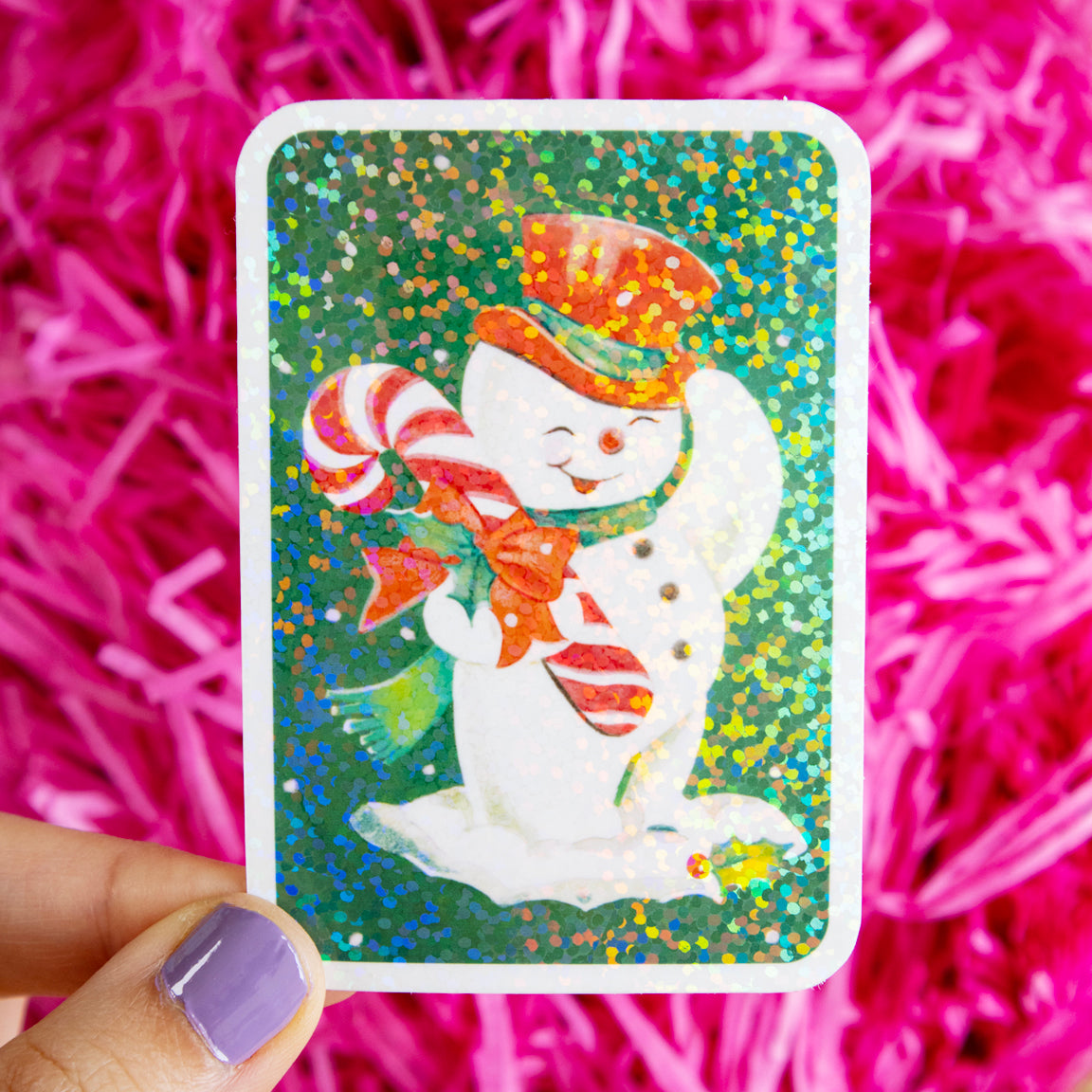 Retro Xmas Snowman Glitter Sticker