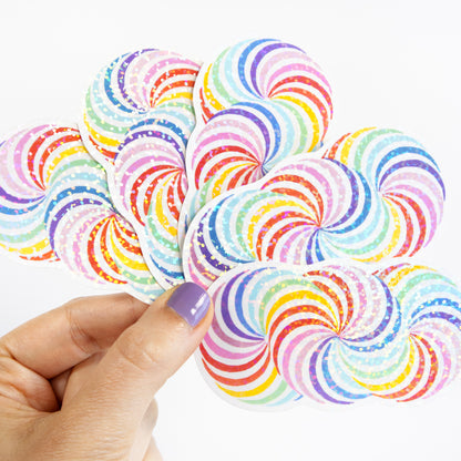 Trippy Rainbow Spiral Glitter Stickers