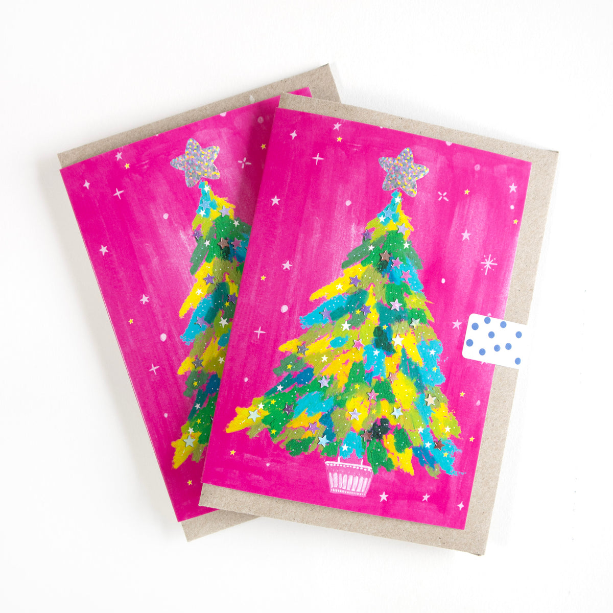Bright Pink Christmas Tree Greeting Card