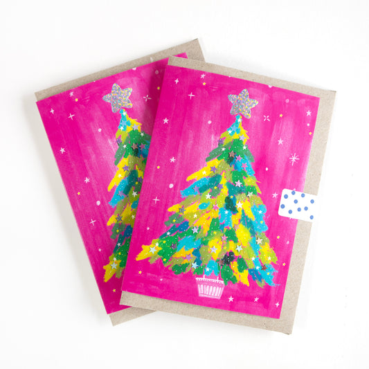 Bright Pink Christmas Tree Greeting Card
