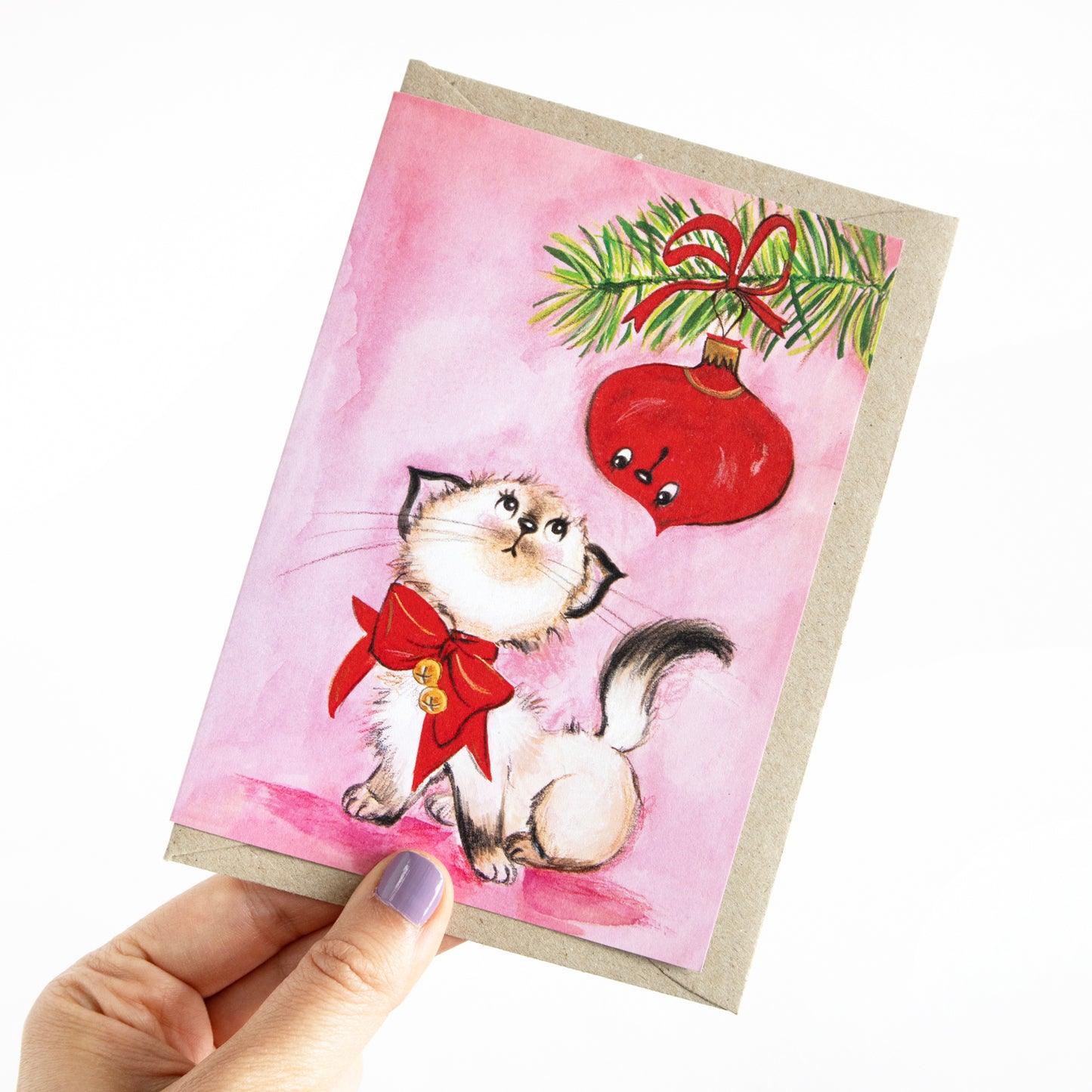 Retro Xmas Kitten Greeting Card