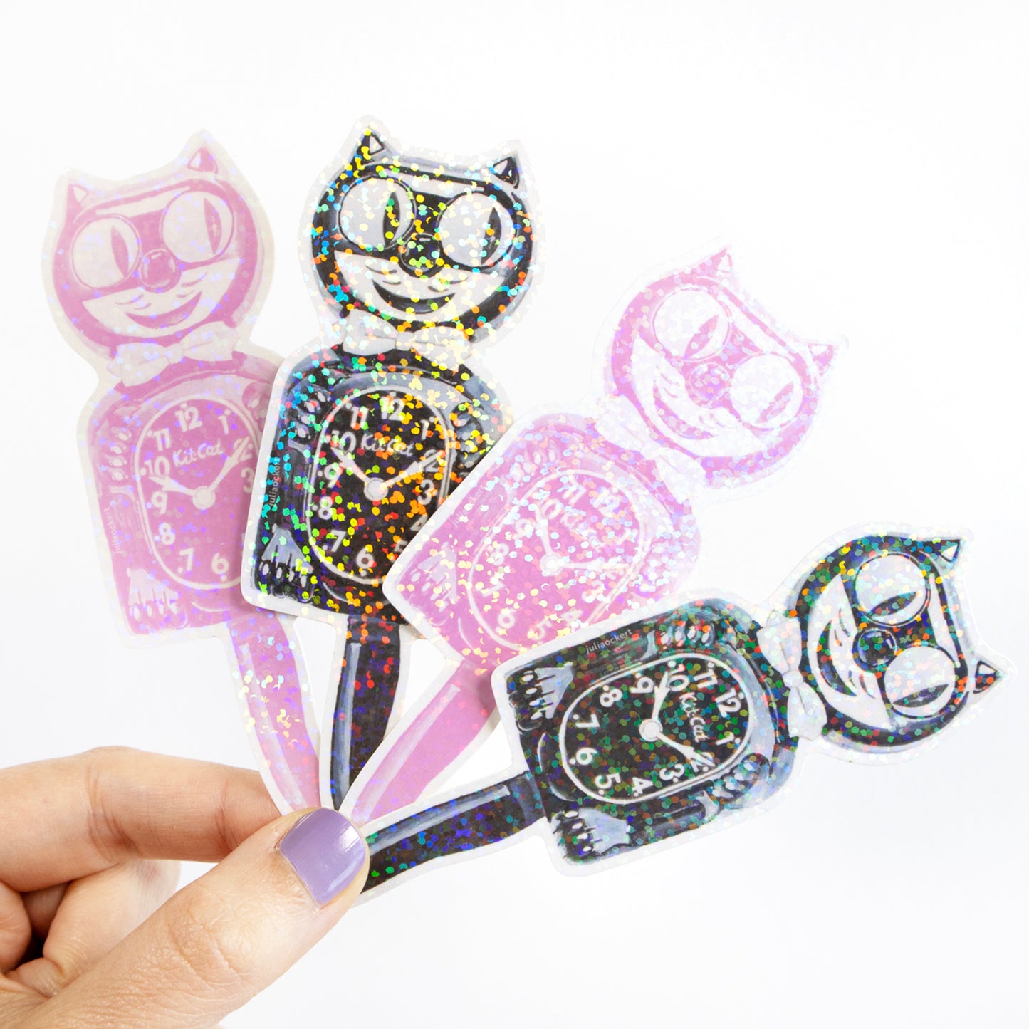 Retro Kit Cat Glitter Vinyl Sticker (Black)