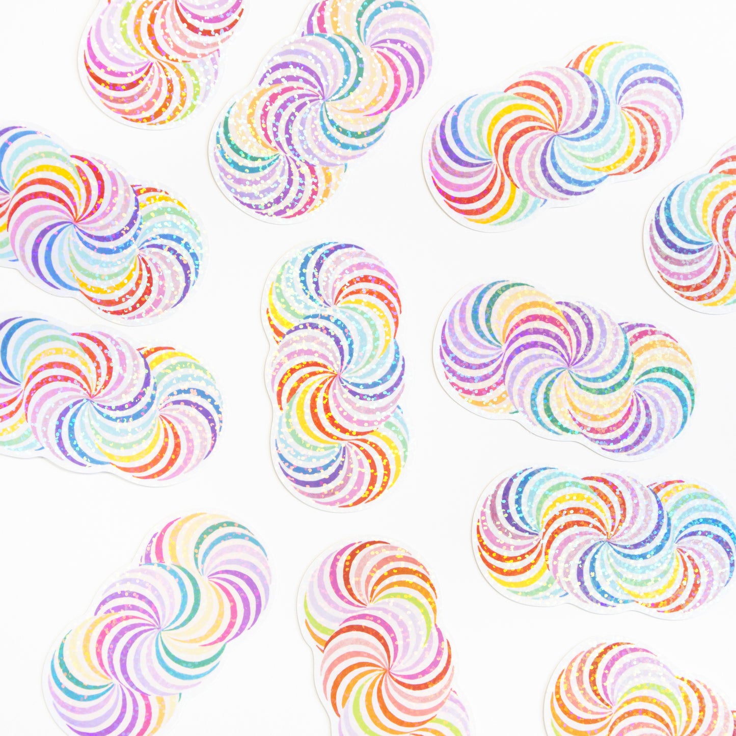 Trippy Rainbow Spiral Glitter Stickers