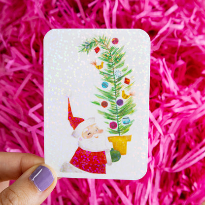 Retro Xmas Santa Glitter Sticker