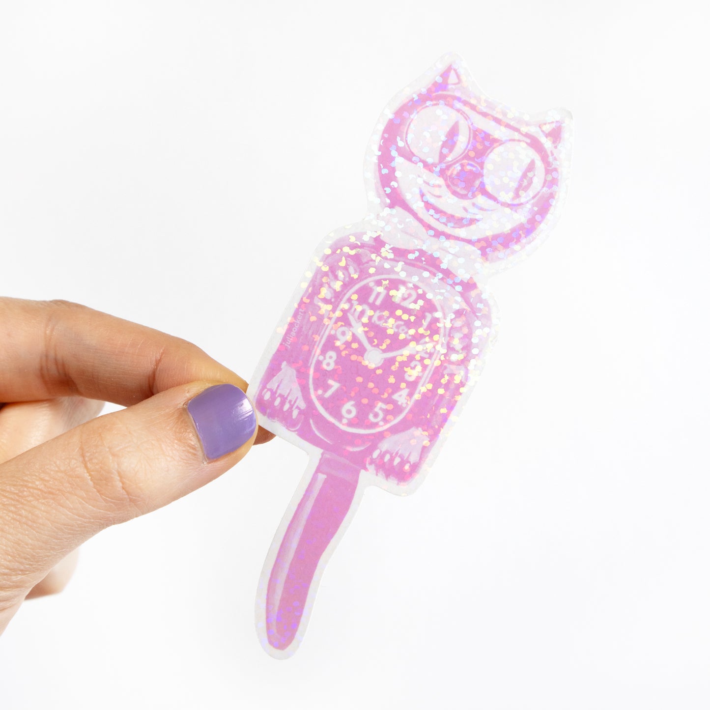 Retro Kit Cat Glitter Vinyl Sticker (Pink)