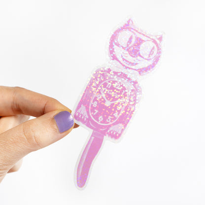 Retro Kit Cat Glitter Vinyl Sticker (Pink)