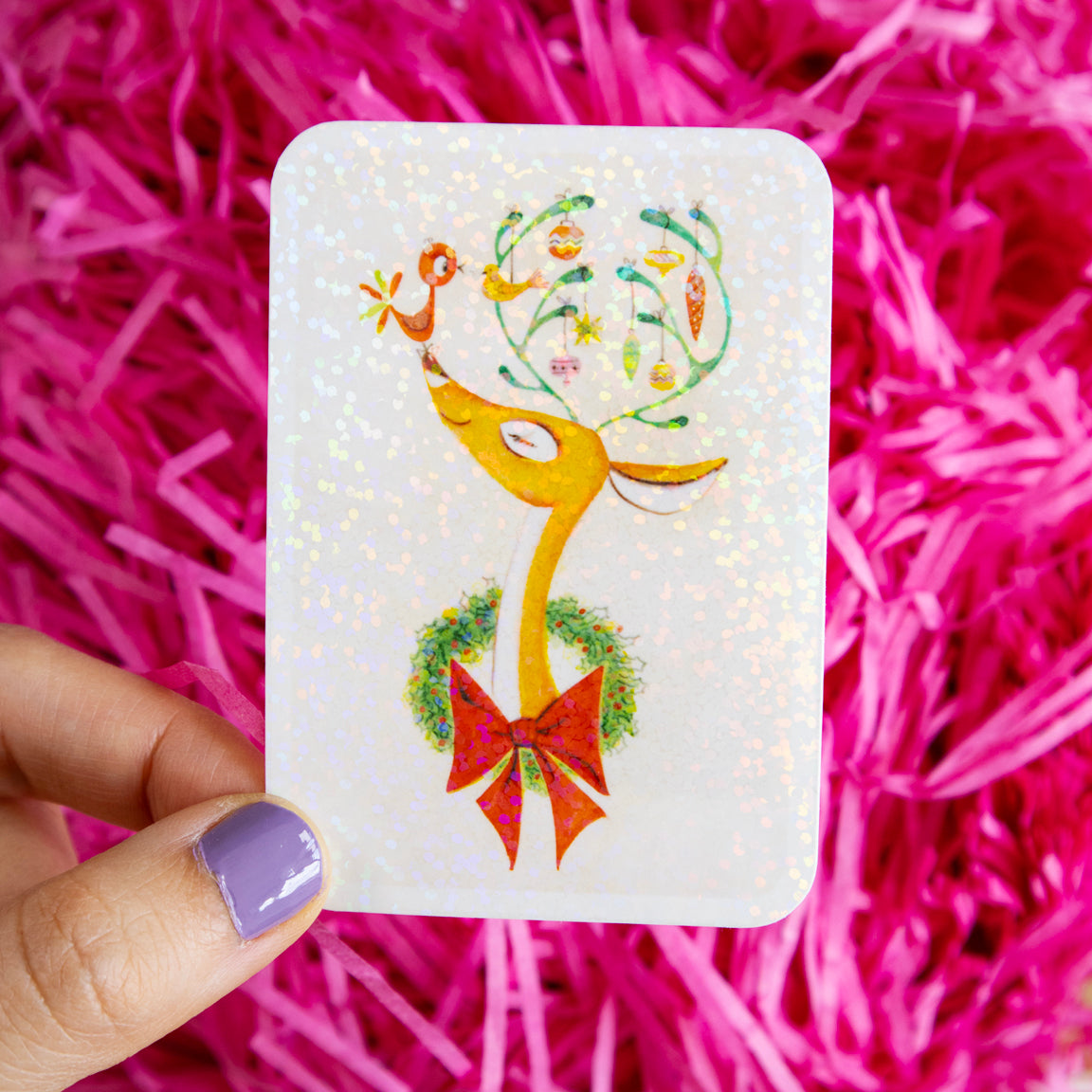 Retro Xmas Reindeer Glitter Sticker