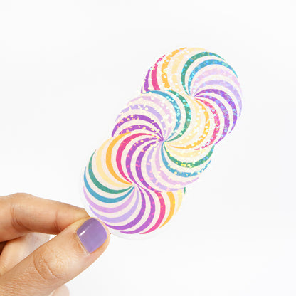 Trippy Rainbow Spiral Glitter Stickers