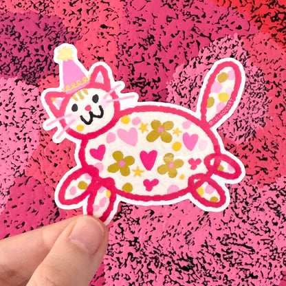 Pink Party Hat Cat Sticker