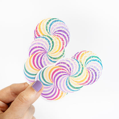 Trippy Rainbow Spiral Glitter Stickers