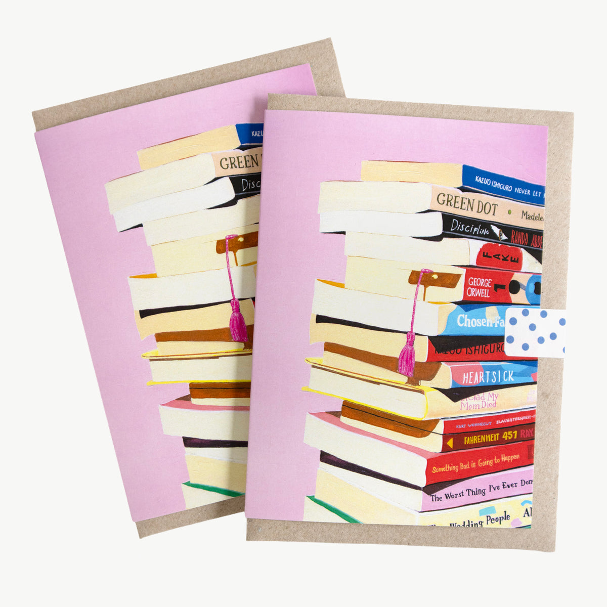 Pink Bookish Bookstack Greeting Card