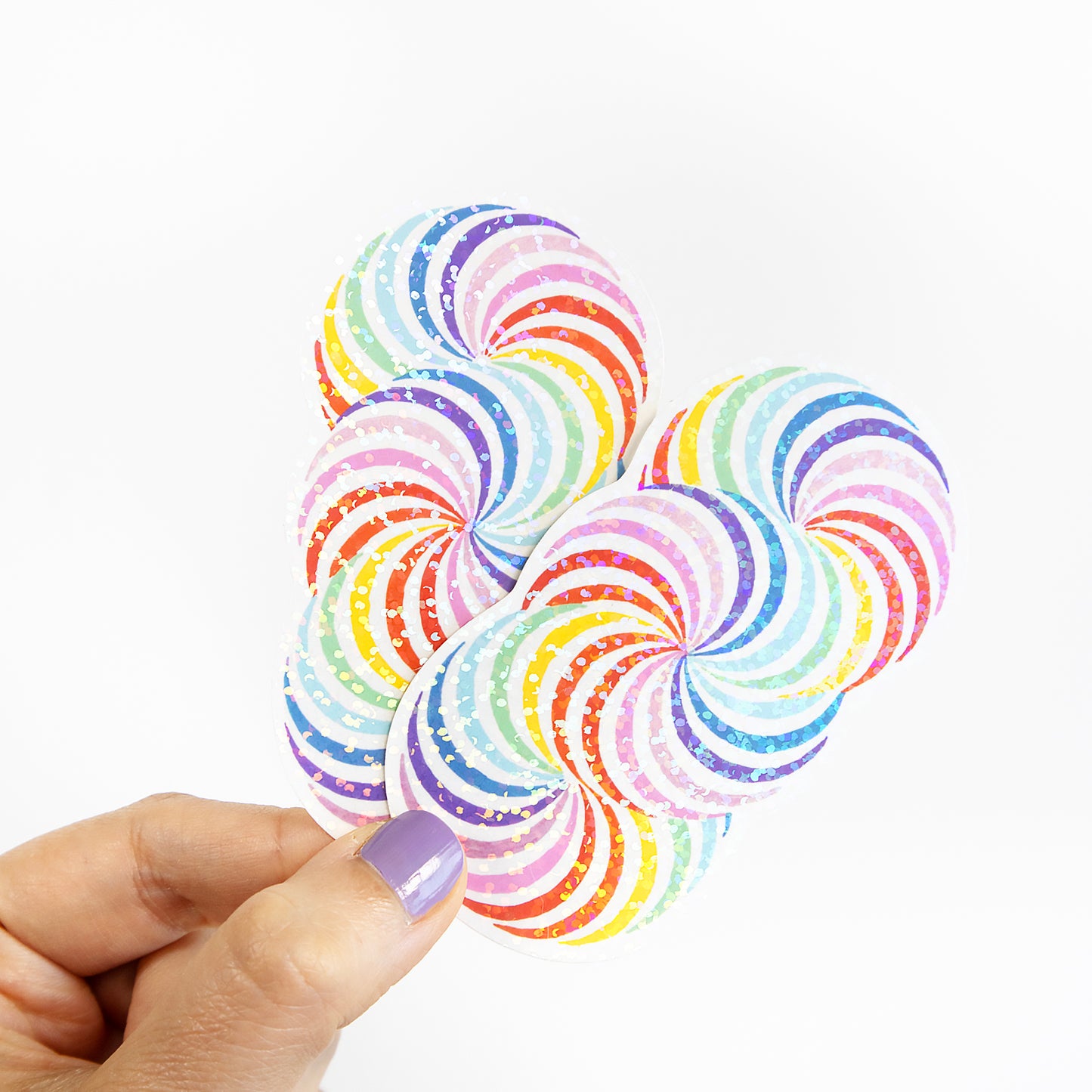 Trippy Rainbow Spiral Glitter Stickers