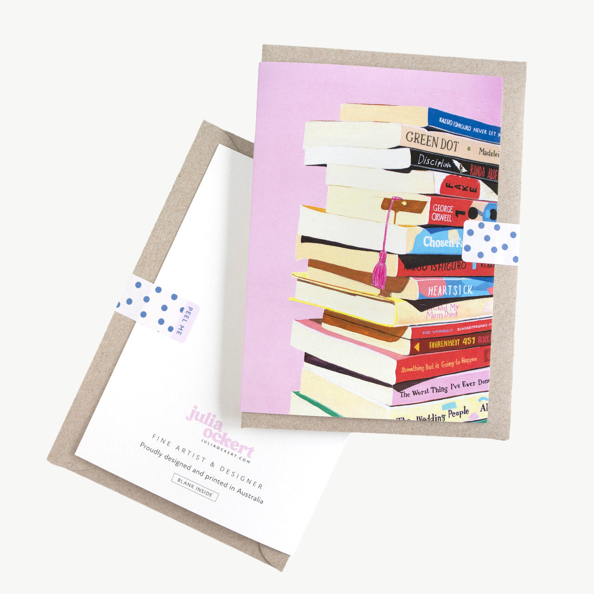 Pink Bookish Bookstack Greeting Card