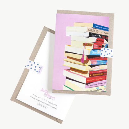 Pink Bookish Bookstack Greeting Card