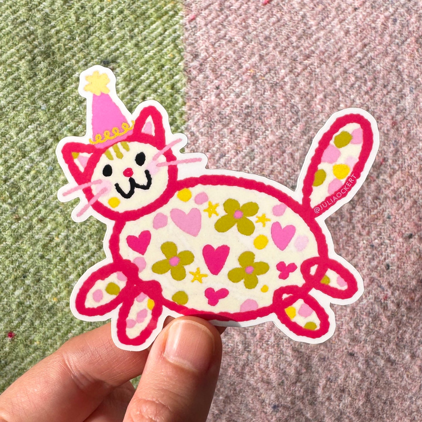 Pink Party Hat Cat Sticker