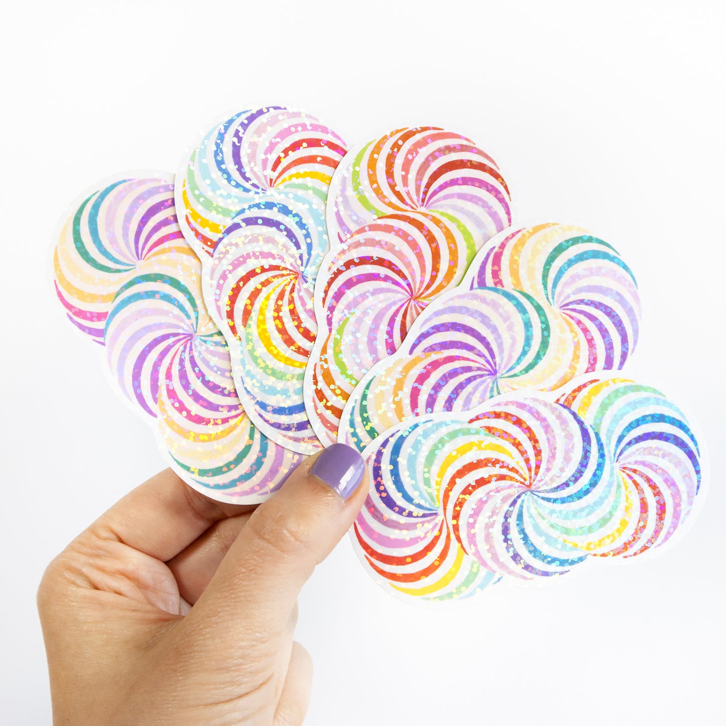 Trippy Rainbow Spiral Glitter Stickers