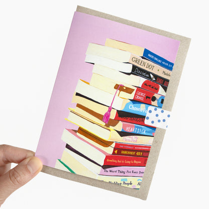 Pink Bookish Bookstack Greeting Card
