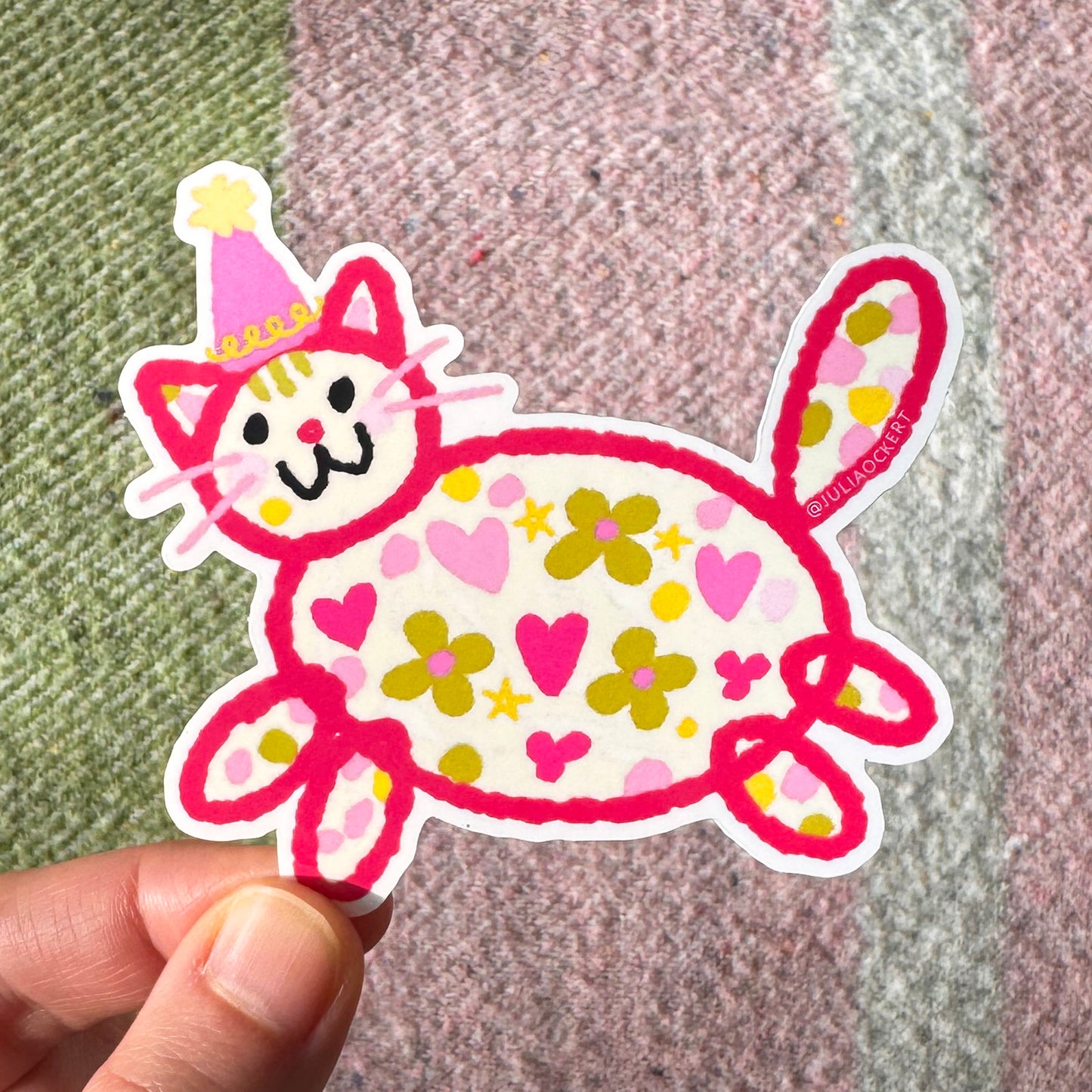 Pink Party Hat Cat Sticker