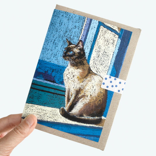 Oil Pastel Siamese Cat Greeting Card