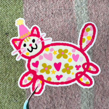 Pink Party Hat Cat Sticker