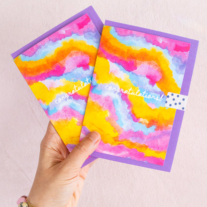 Congratulations - Rainbow Painted Greeting Card